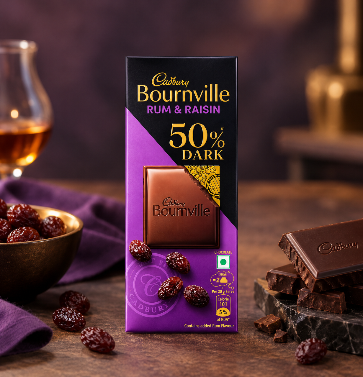 Cadbury Bournville Rum & Raisin 50% Dark Chocolate Bar