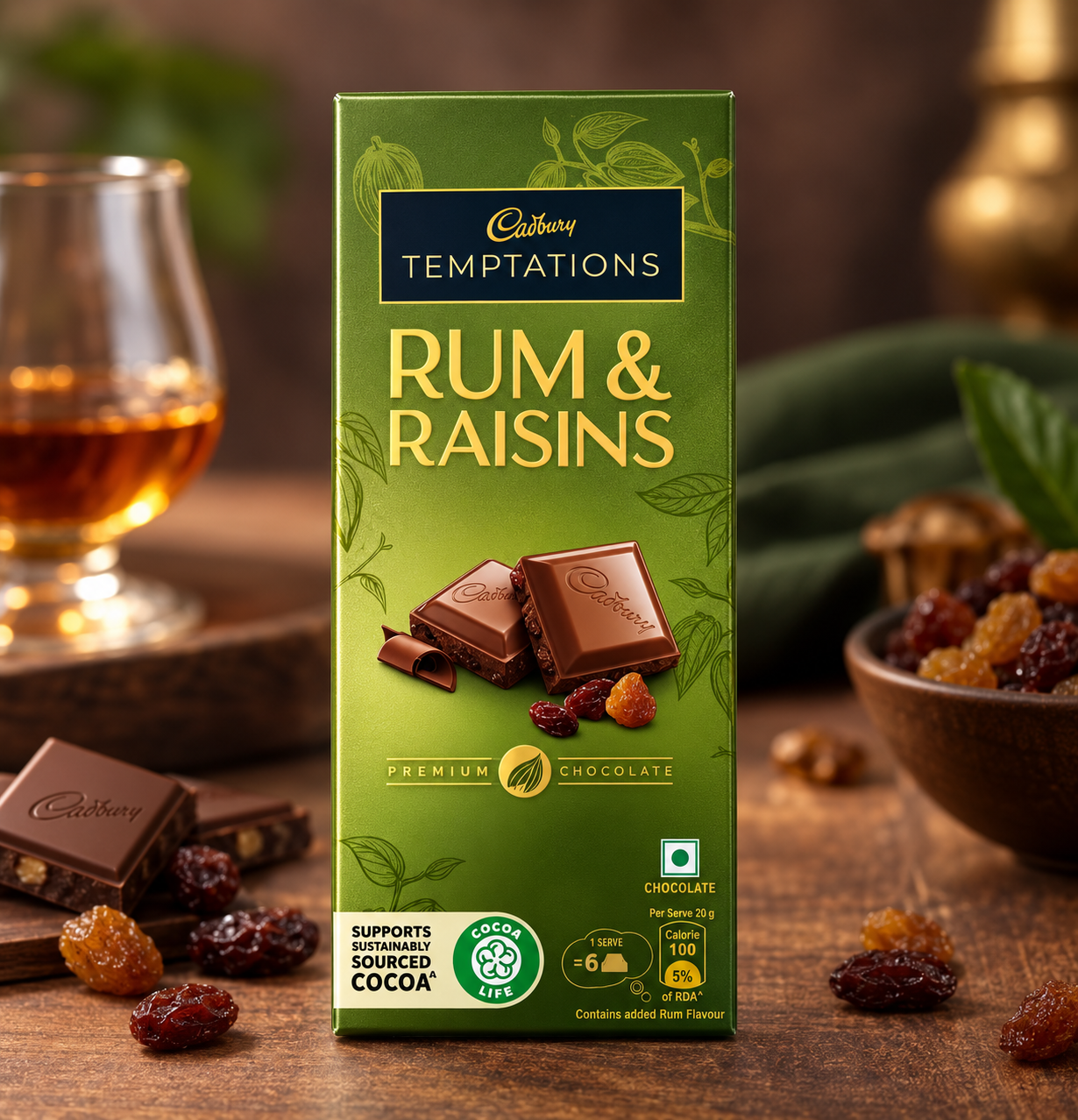 Cadbury Temptations Rum & Raisins Premium Chocolate Bar